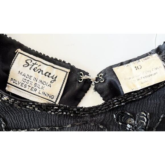 Stenay Silk Vintage Dress 10 Black Sequin Beaded 80’s Whimsigoth Black Romantic - Picture 3 of 9